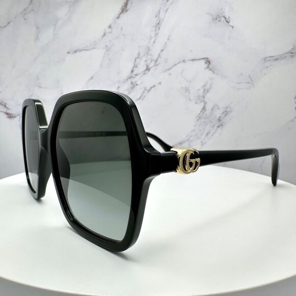 New GUCCI Sunglasses Black Oversized Square Gold Metal GG - Picture 4 of 16